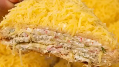 Вафельный торт с крабовыми палочками и плавленым сыром — как приготовить вкусную закуску